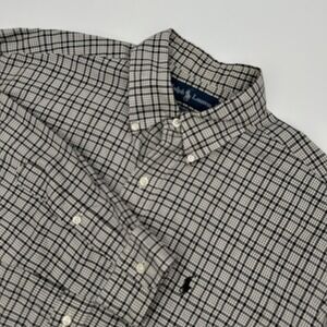 Ralph Lauren Shirt Mens Medium Black White Plaid Blake 100% Cotton‎ Button Down